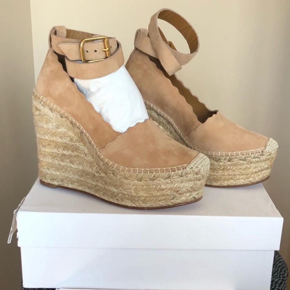 Chloe Suede Scalloped Wedges